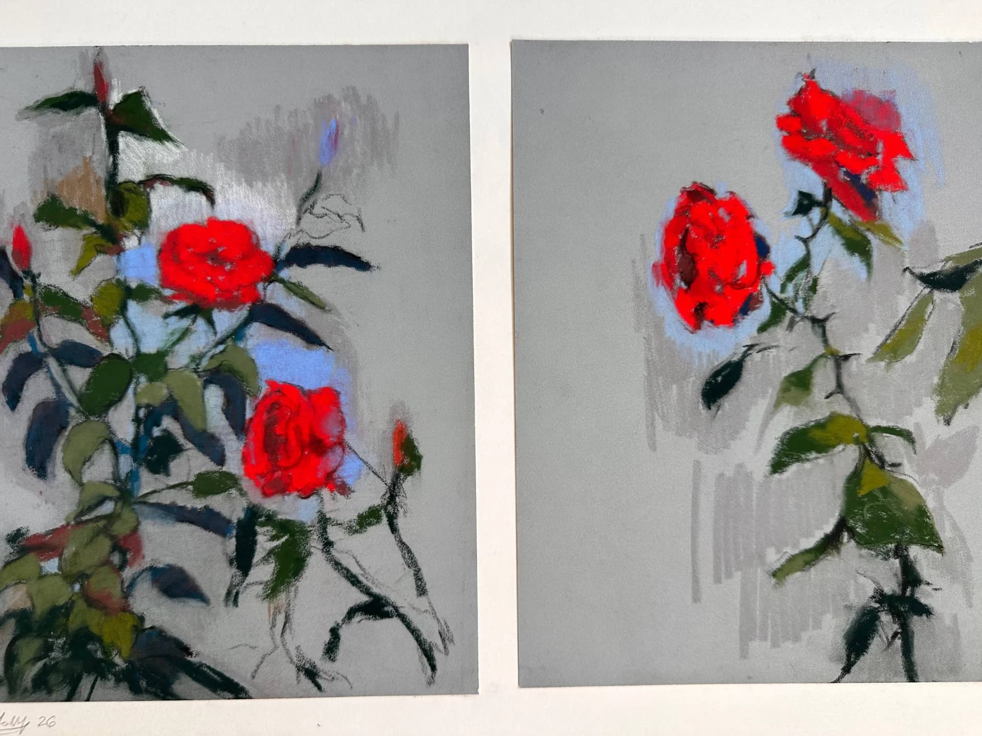 Roses in Red and Grey