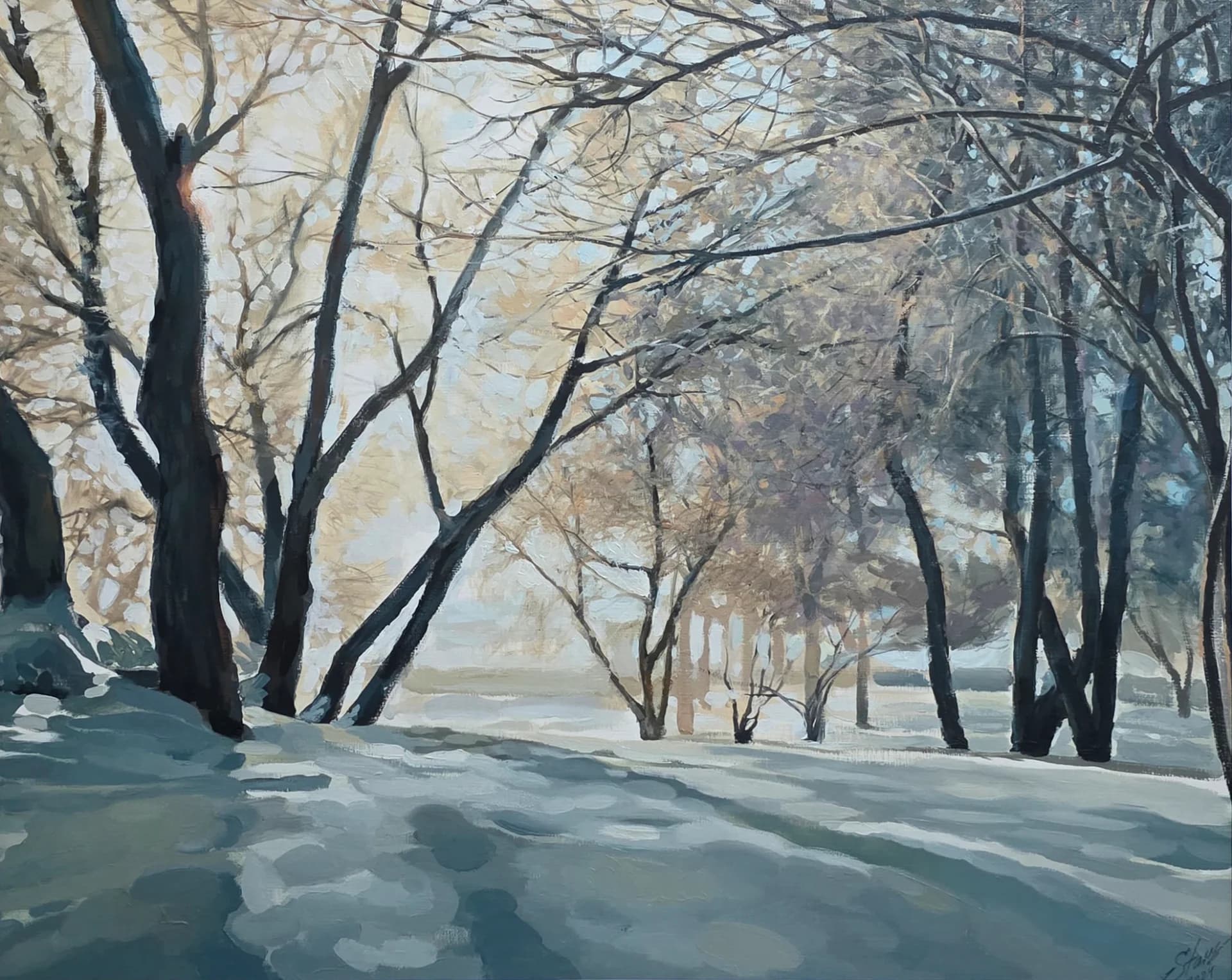golden light in a winter park