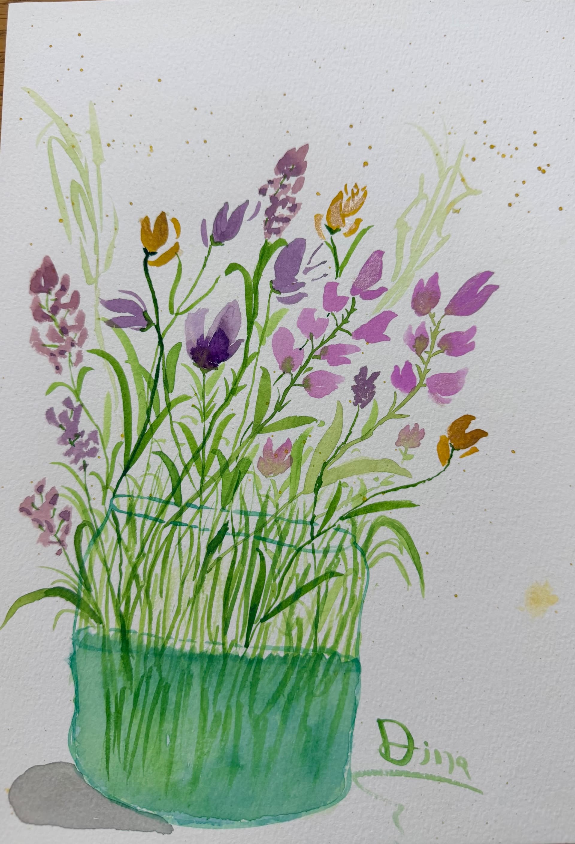 Wildflowers in Green Glass