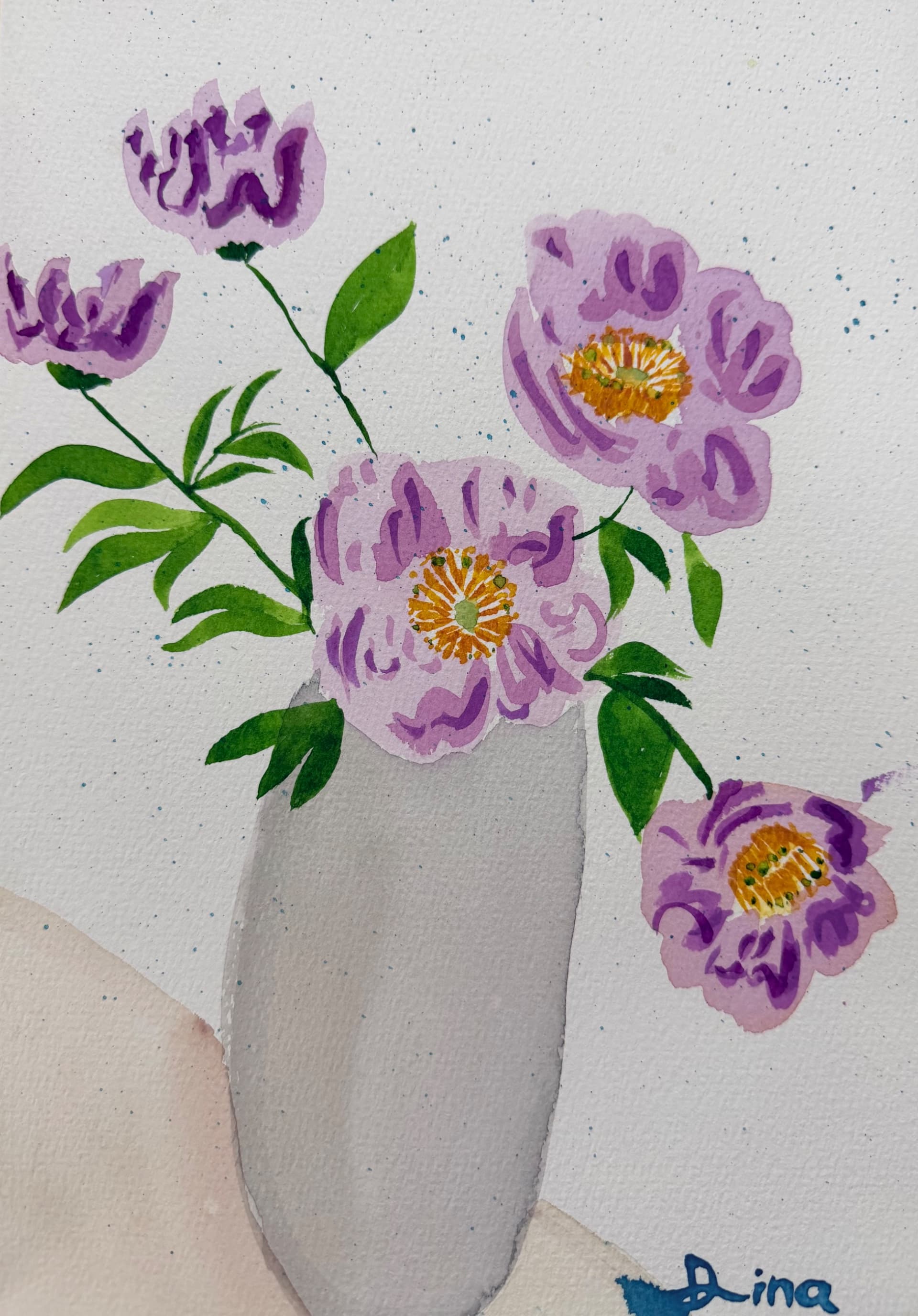 Pink Peonies in Gray Vase