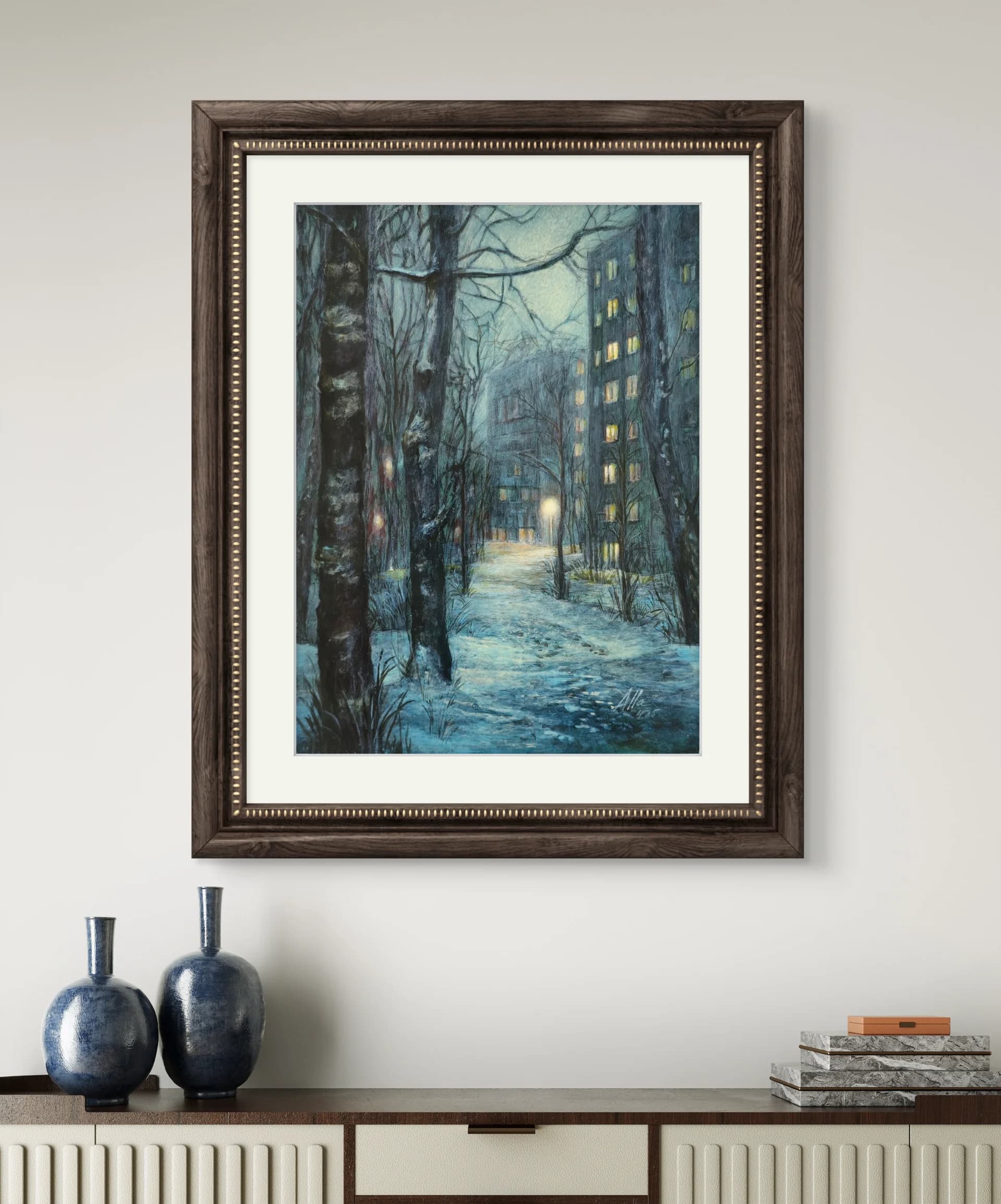 Winter Silence – Snowy City Path at Night 2