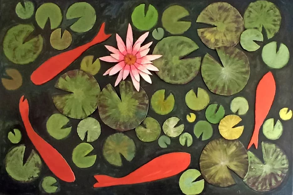 Koy and lilies pond