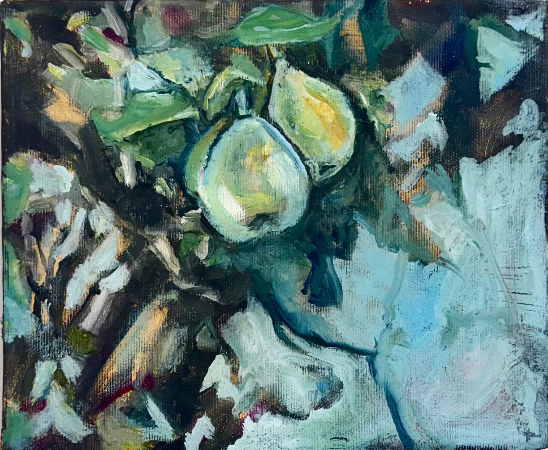Two Pears in a Orchard, oil painting on canvas and wood 3