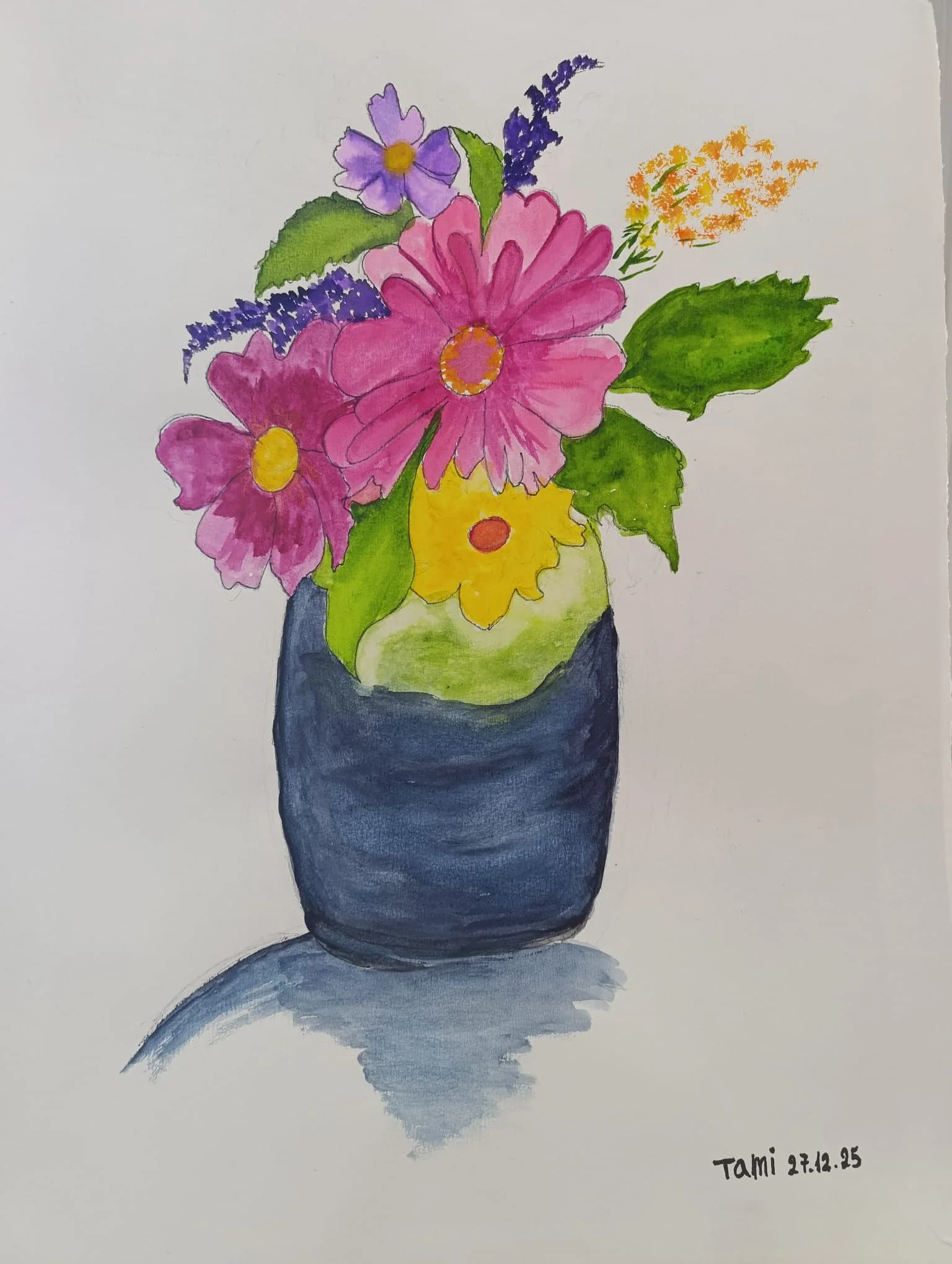 Colorful Flowers in a Blue Vase