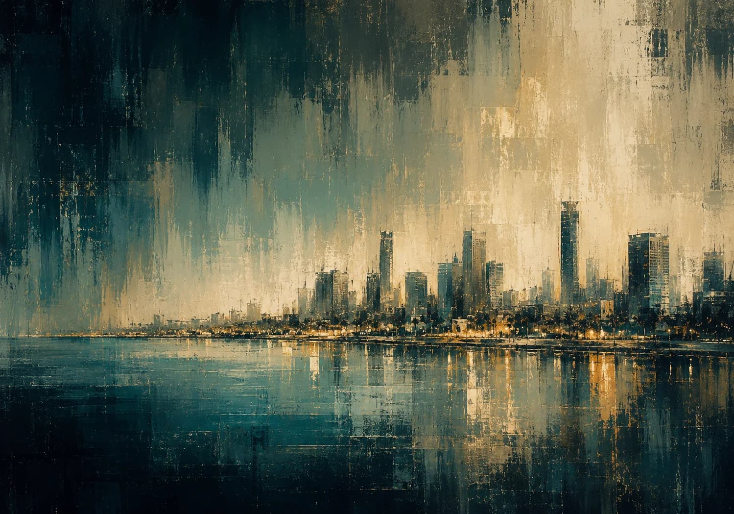 Rainlit Harbor Skyline