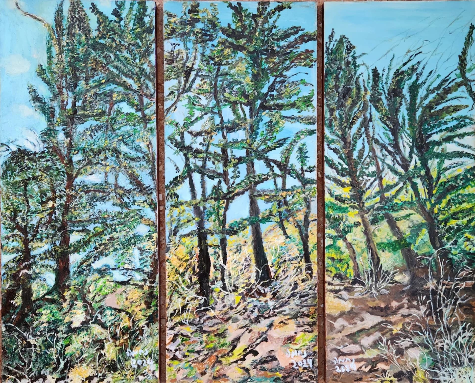 Triptych of Pine trees