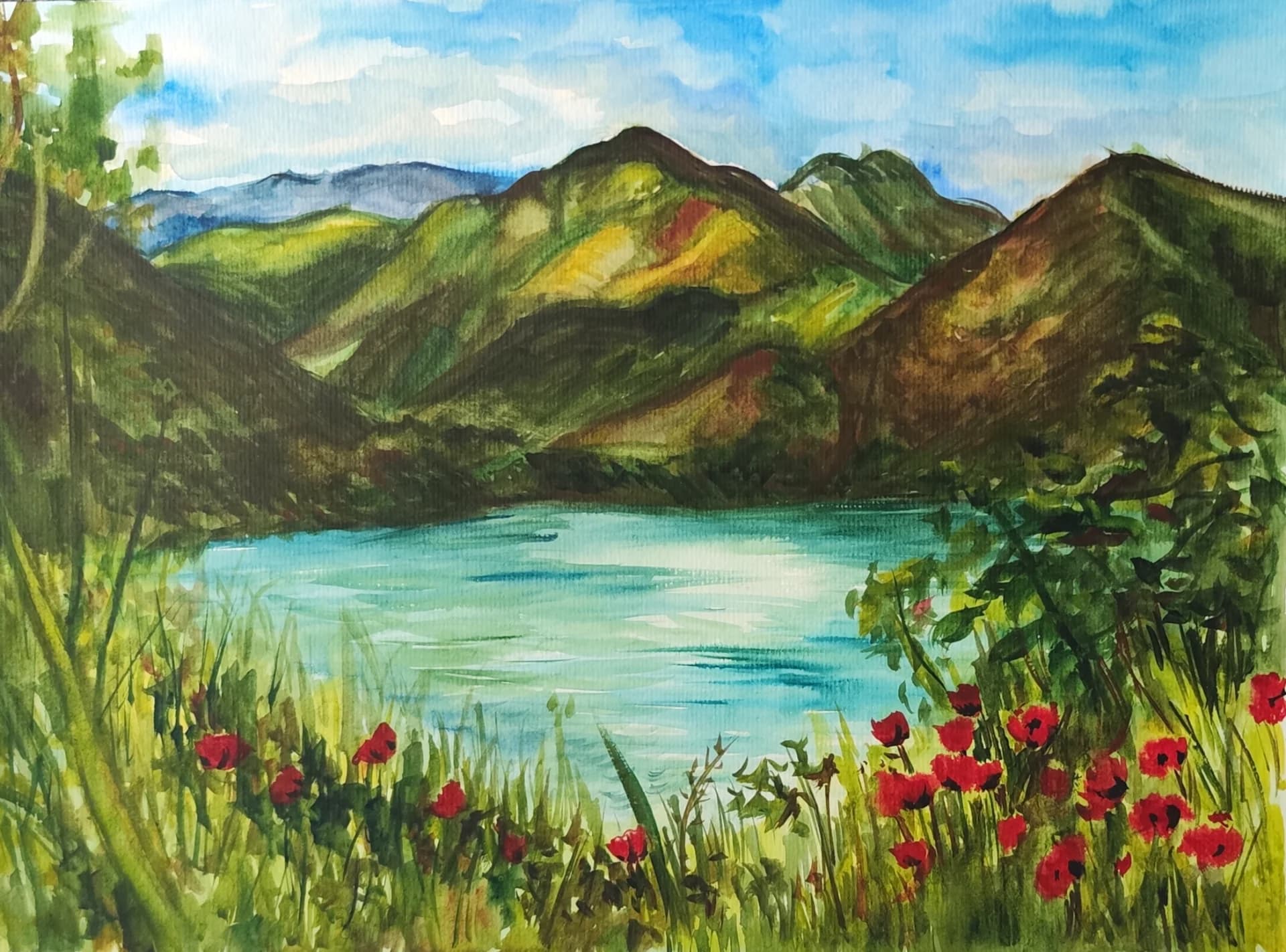 Poppies by the Lake 1