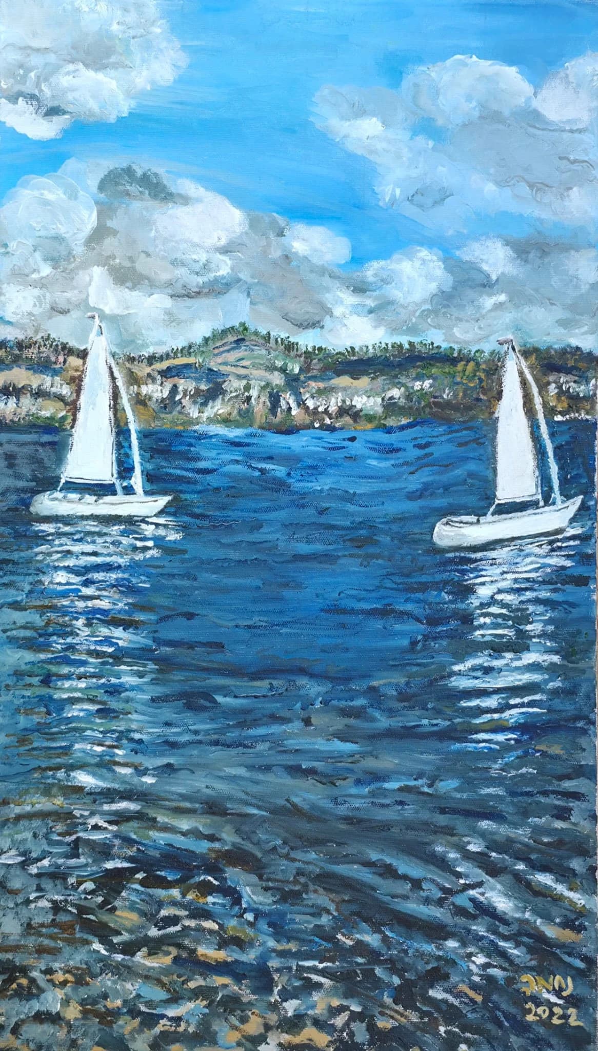 Two Sails on Blue Water