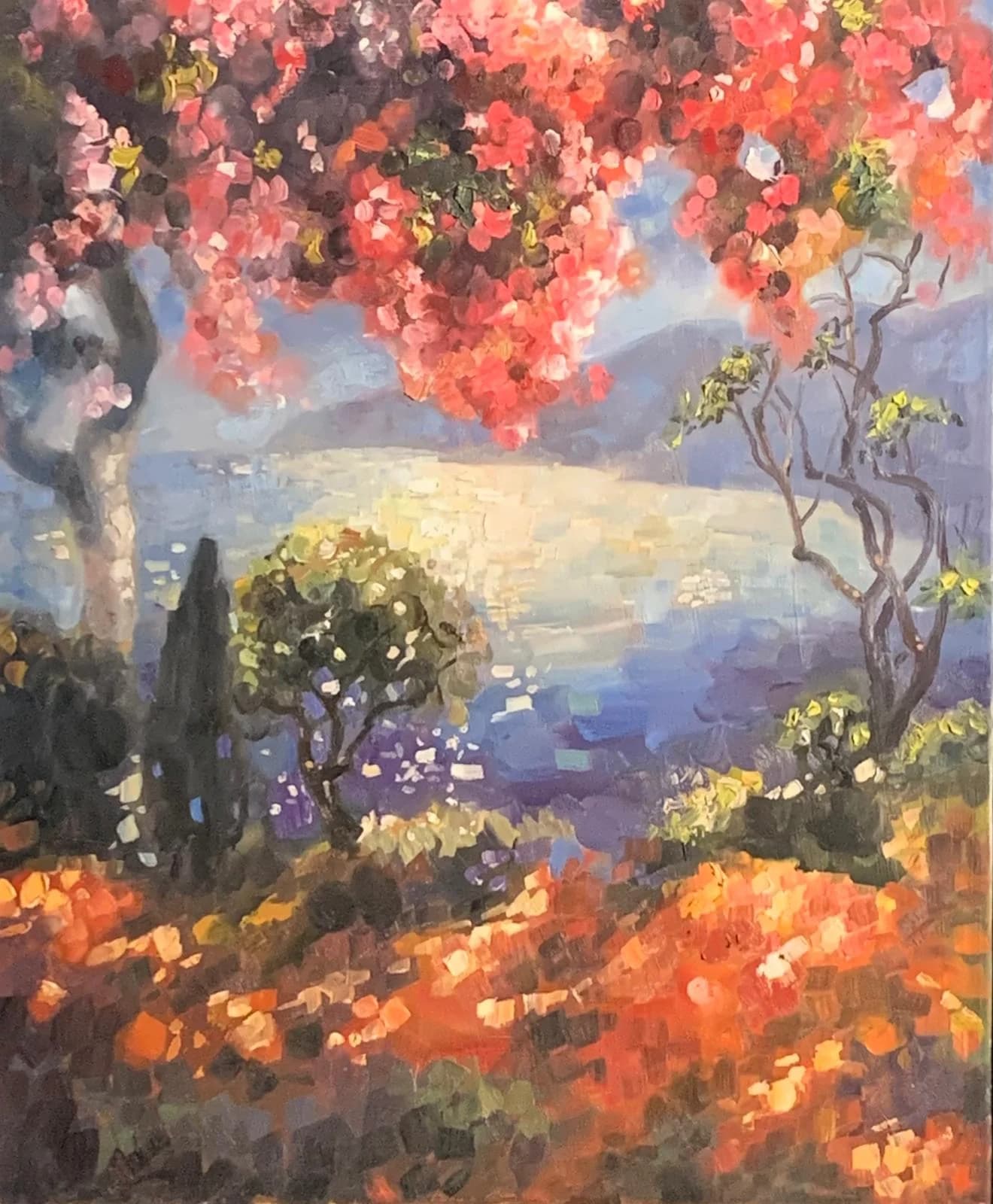 Blossoms Over Blue Water