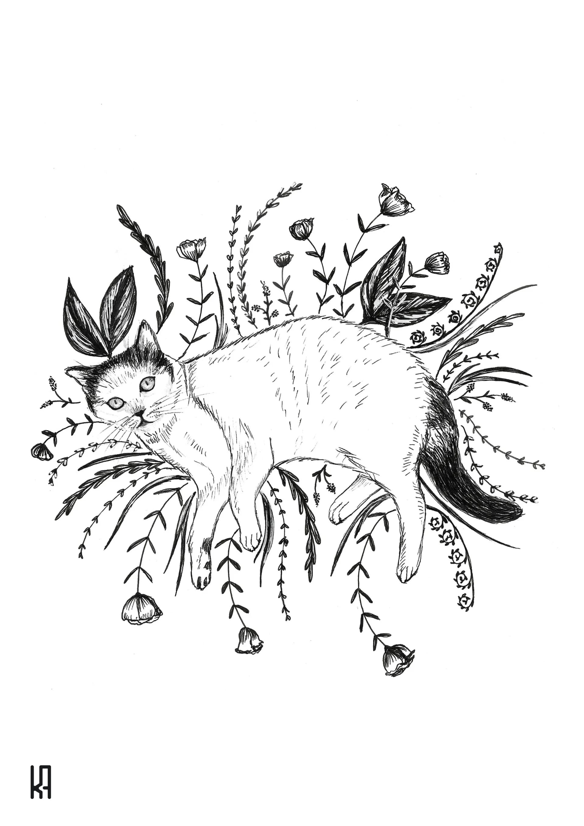 Cat Among Wildflowers