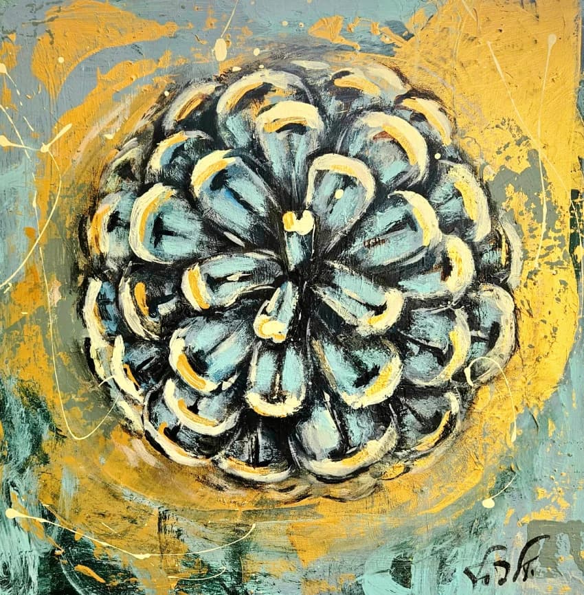 Pine cone in blue
