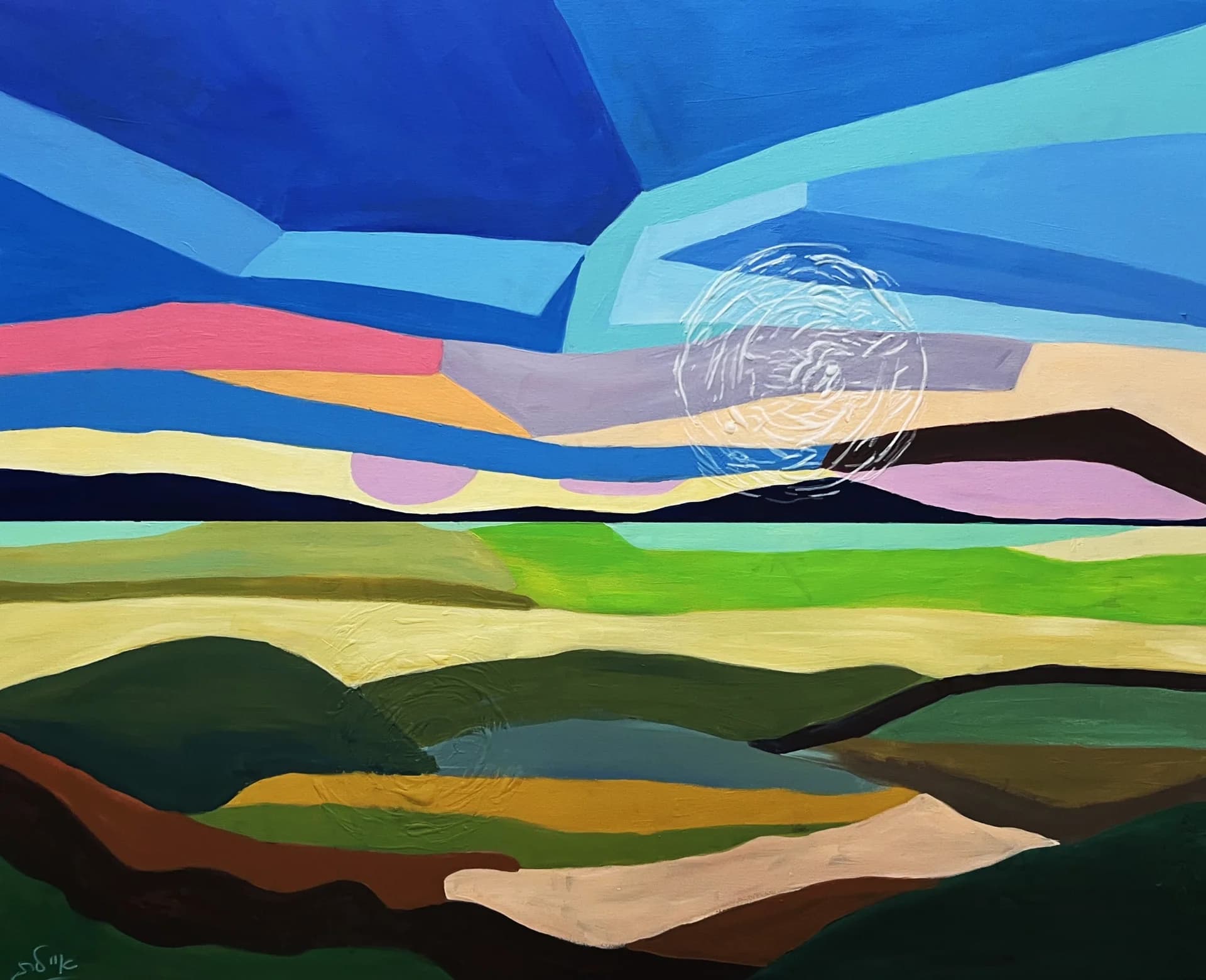 Abstract landscape and a transparent moon