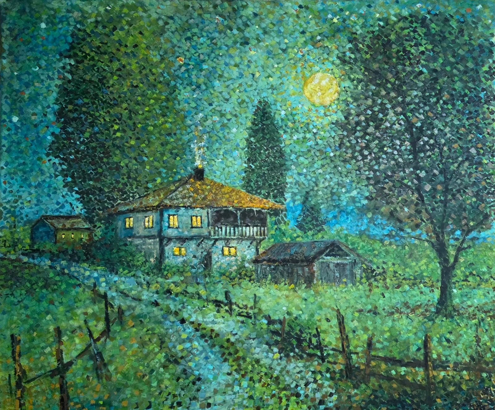 Moonlit House in Green