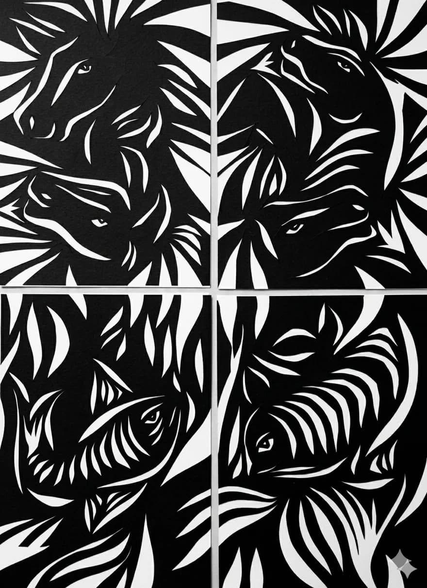 Four Horses in Contrast- Papercuts