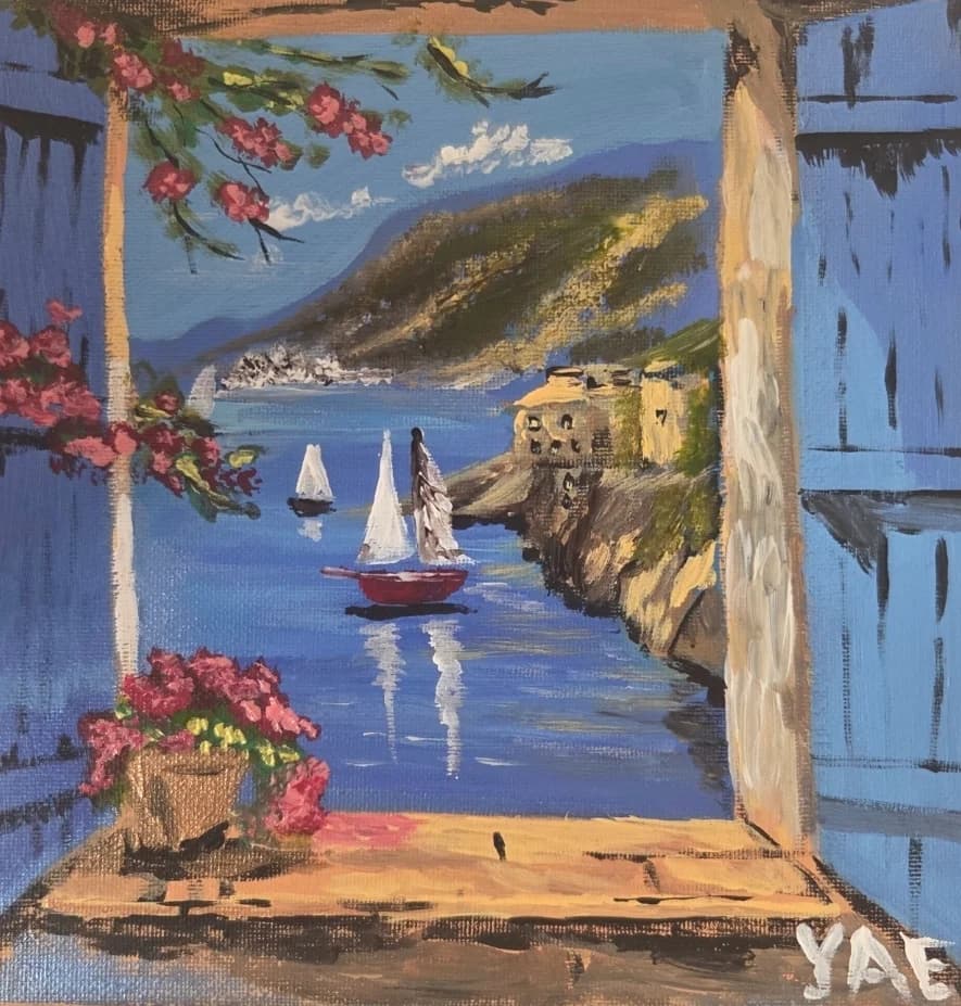 Harbor Through Blue Shutters