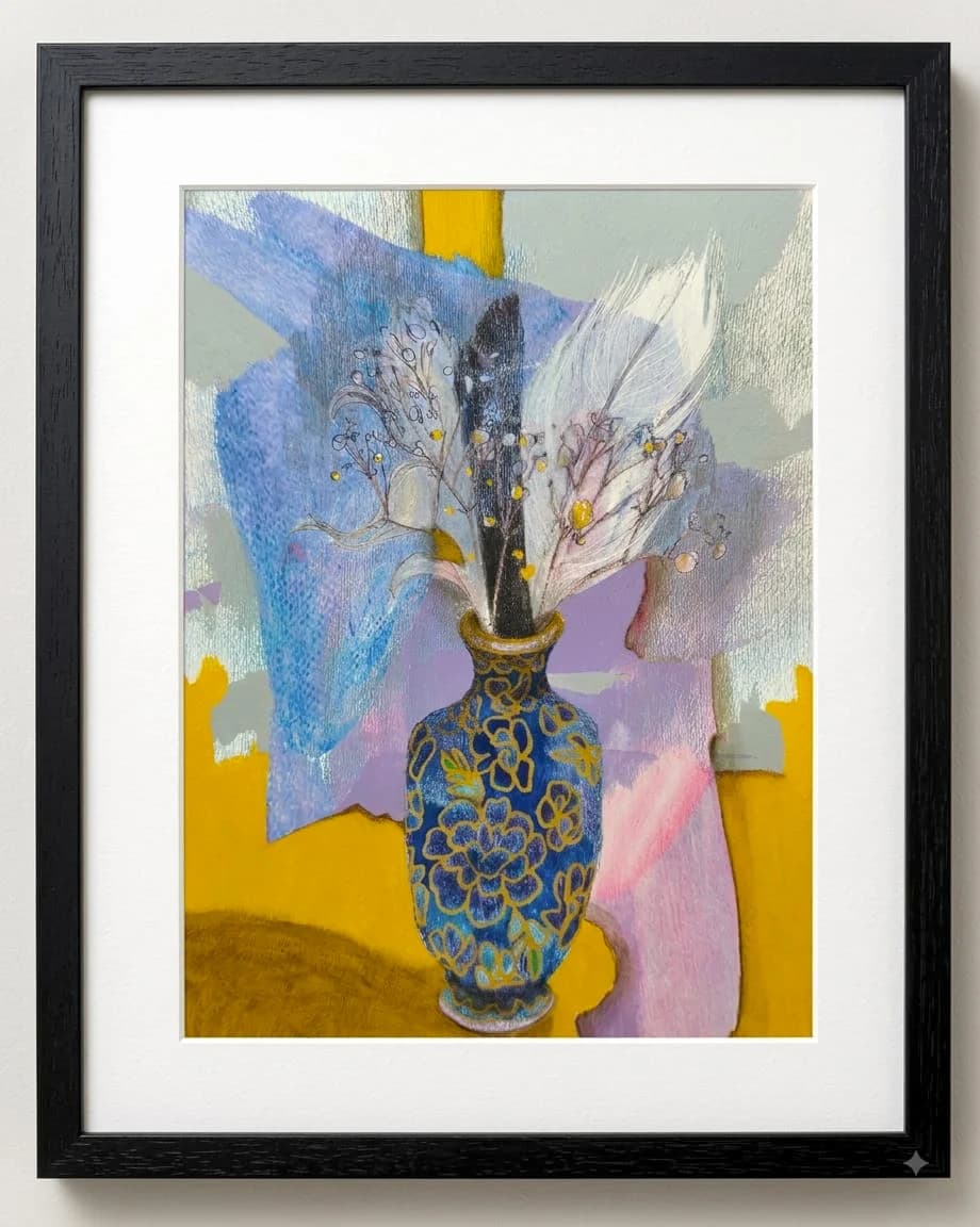 Blue Vase with White Feathers 2