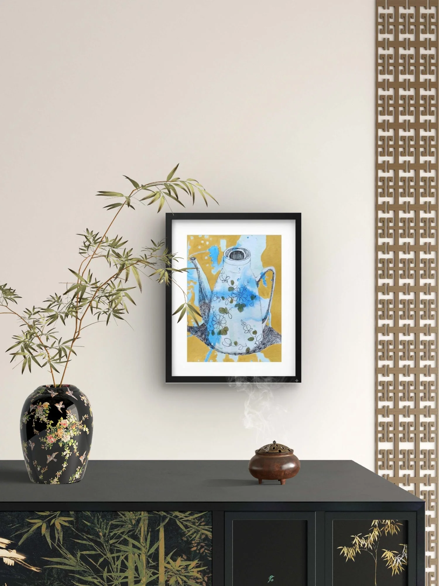 Floral Teapot Blue and White 3