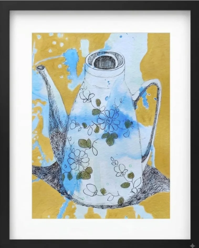 Floral Teapot Blue and White 2