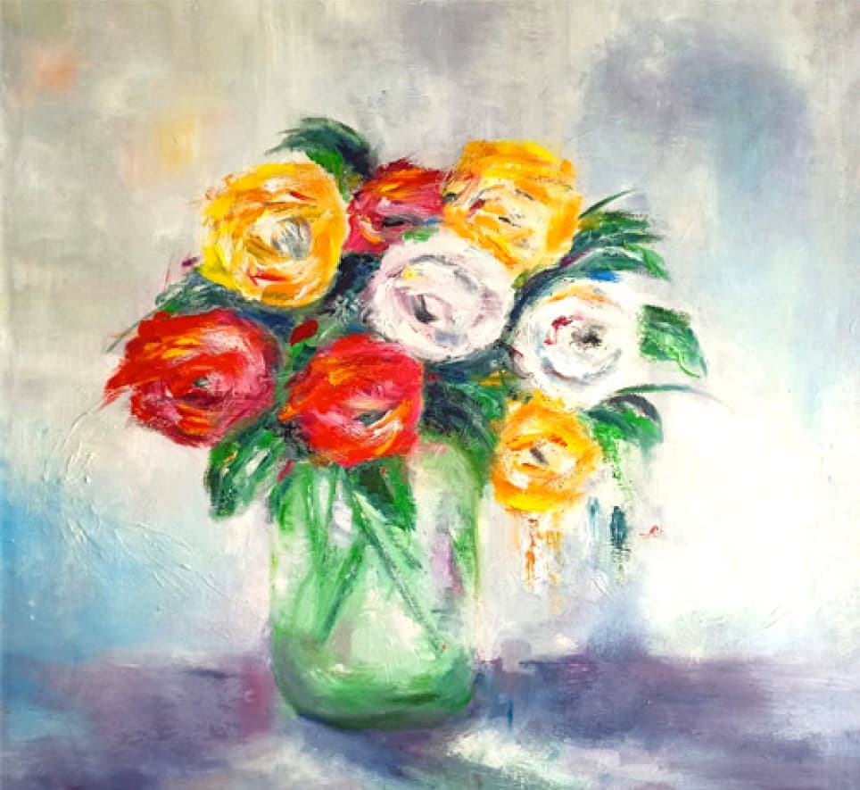 Flowers in Green Glass