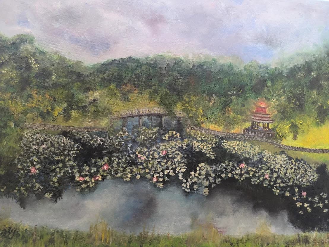Garden Pond with Bridge