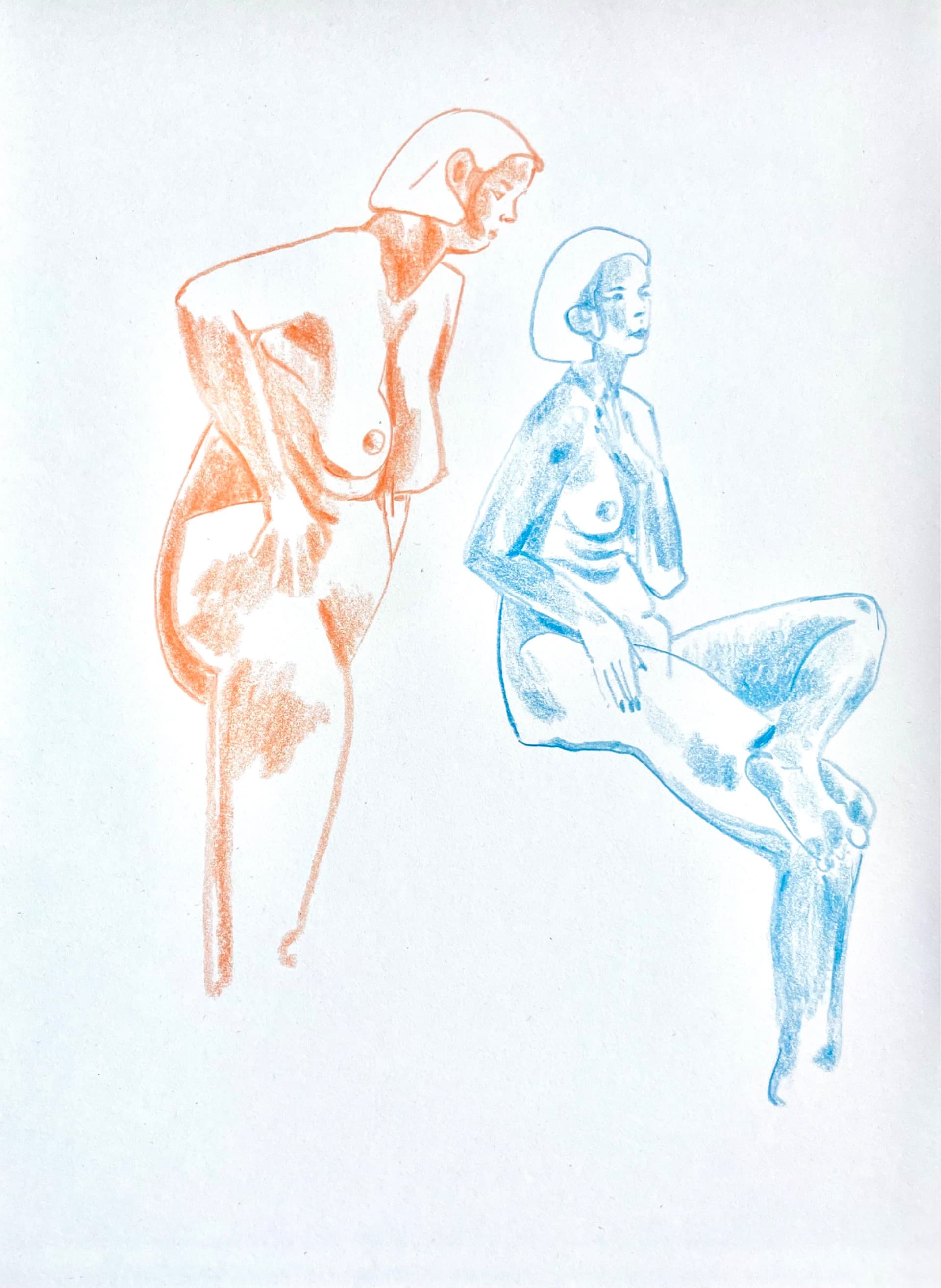 Two Figures in Blue and Ochre