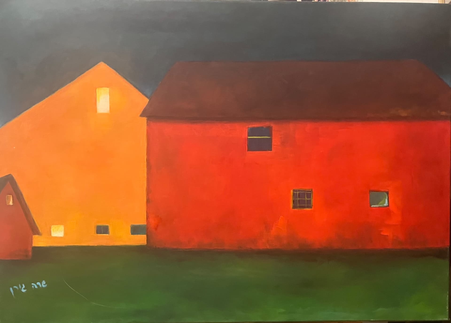 Red Barns at Dusk
