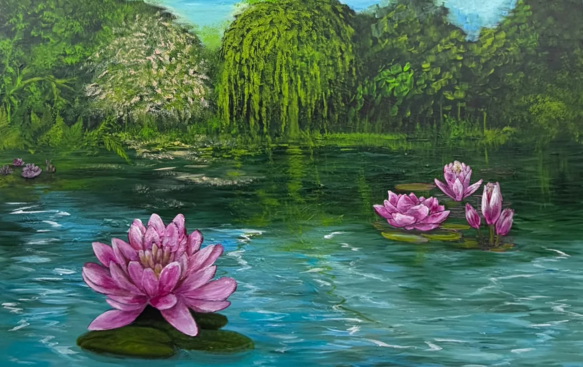 Lilies Across Green Water