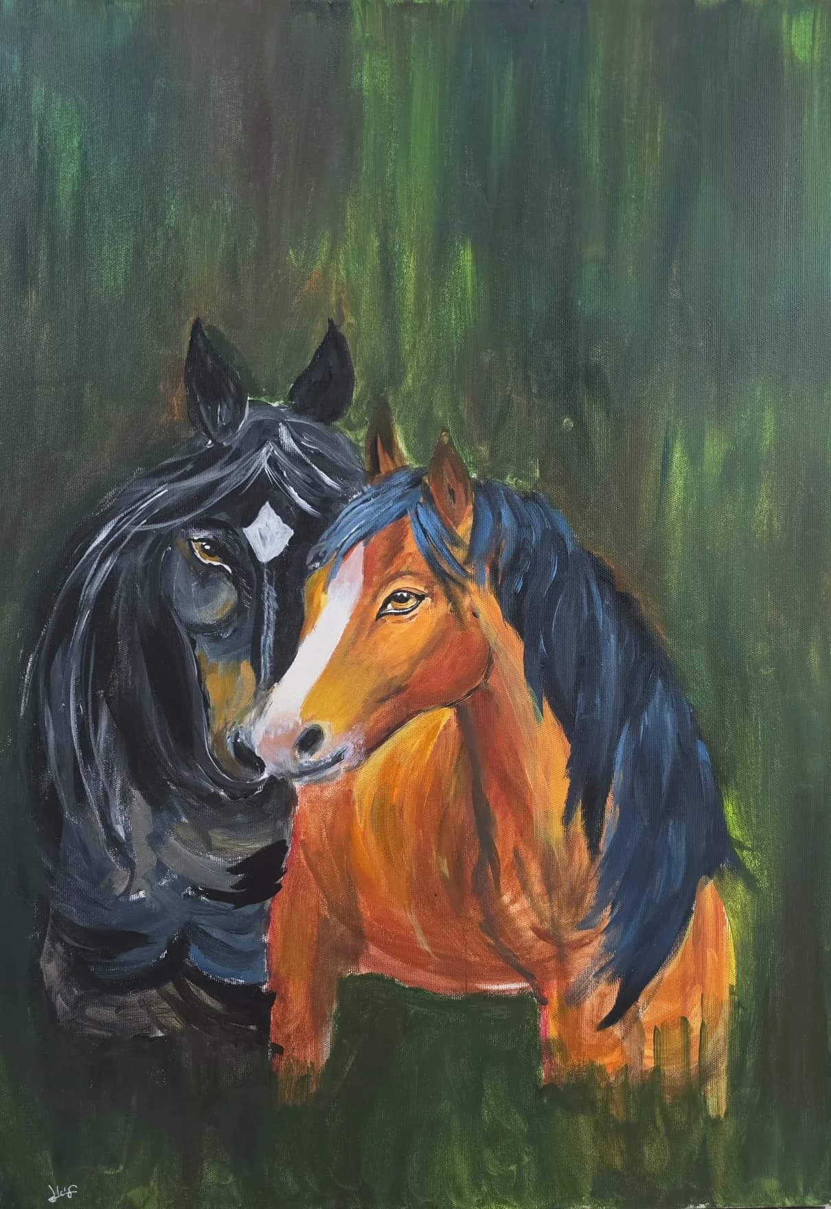 Two Horses in Green