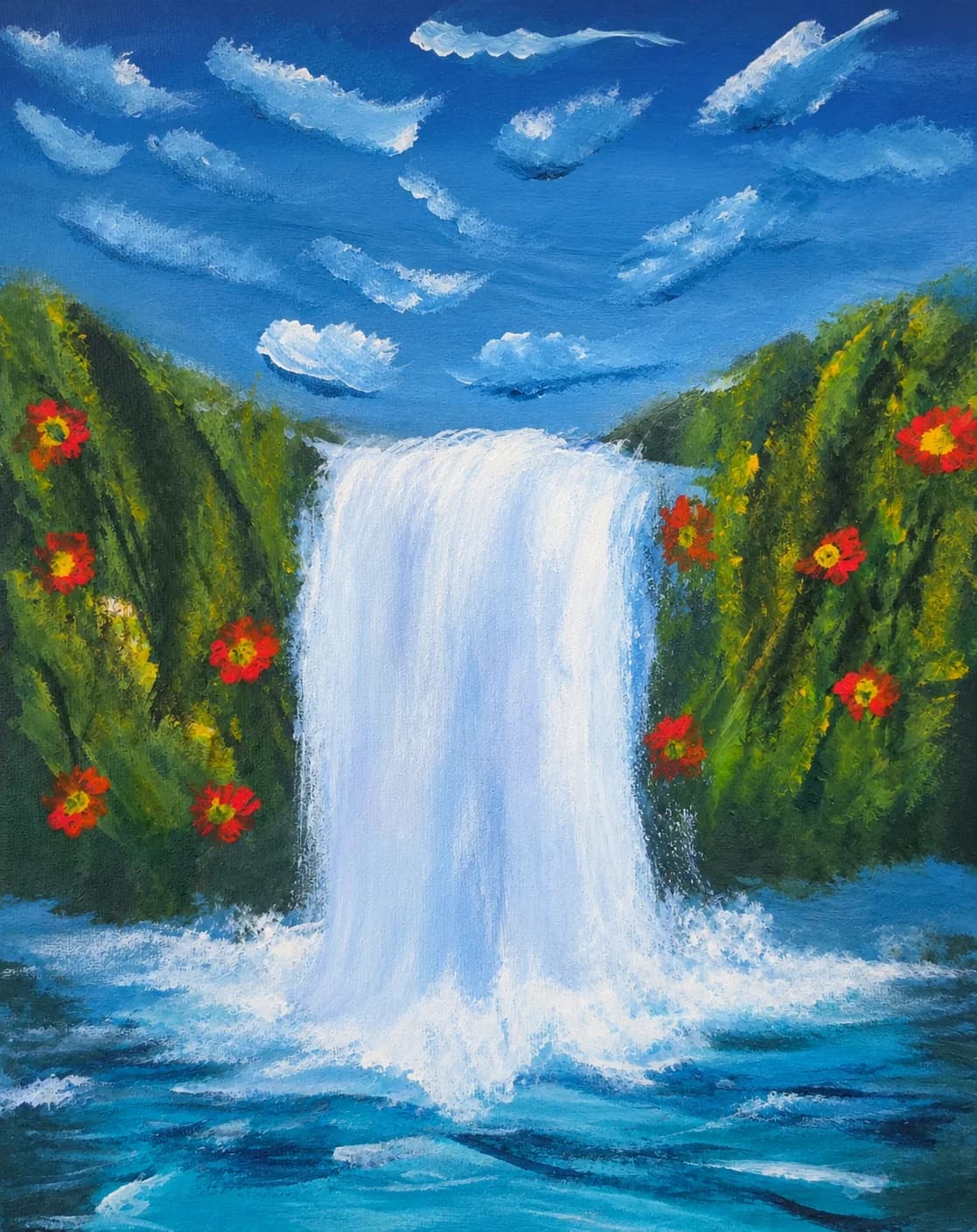 Waterfall Beneath Blue Skies
