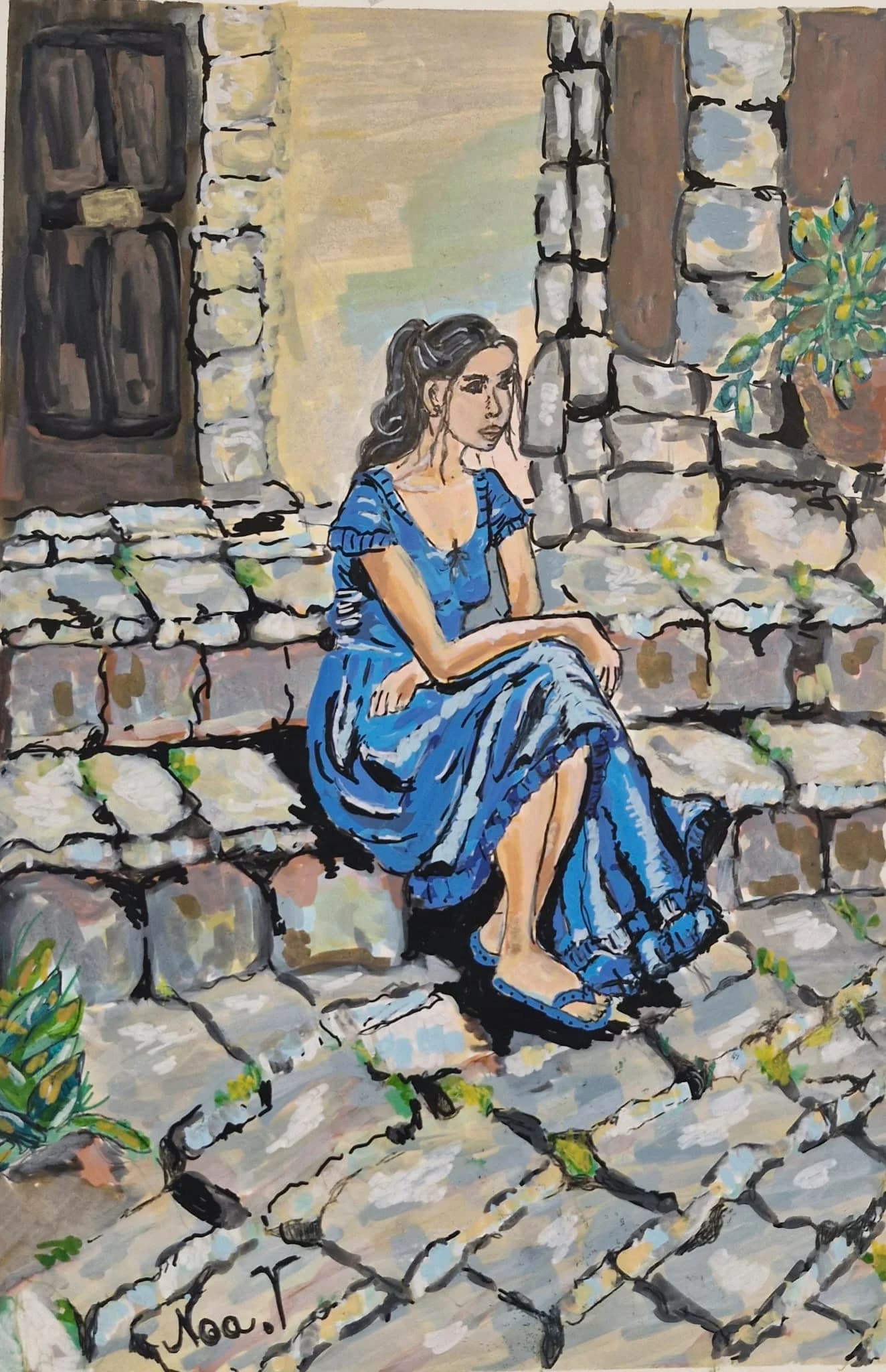 Blue Dress Among Stones